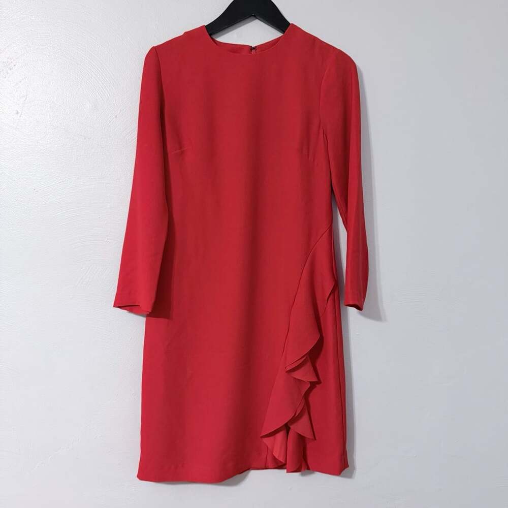 Banana Republic Women's Red Long Sleeve Ruffle-Front Shift Dress Size 2